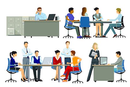 Office workplace, group of people at workplace, illustration Stock Photo - Budget Royalty-Free & Subscription, Code: 400-09065567