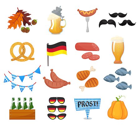Traditional symbols of the Oktoberfest icons set. German national Oktoberfest objects isolated on white background. Cartoon flat style vector illusrtration Foto de stock - Royalty-Free Super Valor e Assinatura, Número: 400-09065893