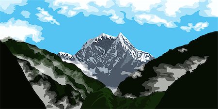 dhai_halud (artist) - picture of a mountain peak with clouds, trekking and climbing banner concept Stockbilder - Microstock & Abonnement, Bildnummer: 400-09065967