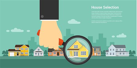 dhai_halud (artist) - picture of a human hand holding magnifying glass and number of houses, house selection, house project, real estate concept, flat style illustration Stockbilder - Microstock & Abonnement, Bildnummer: 400-09065985