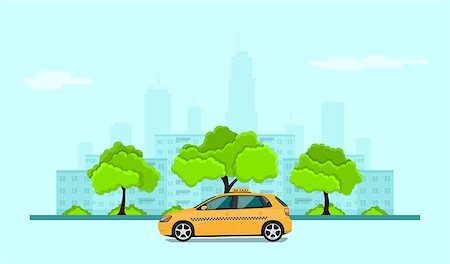 dhai_halud (artist) - picture of taxi car in front of city silhouette, taxi service concept banner, flat style illustration Stockbilder - Microstock & Abonnement, Bildnummer: 400-09065998