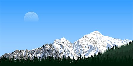 simsearch:400-04741497,k - picture of a mountain range with forest silhouette and moon on background, travel, tourism, hiking and trekking concept Foto de stock - Royalty-Free Super Valor e Assinatura, Número: 400-09065992