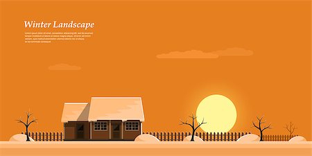 dhai_halud (artist) - picture of beautiful colorful winter sunset, private cottage house, flat style illustration Stockbilder - Microstock & Abonnement, Bildnummer: 400-09066003