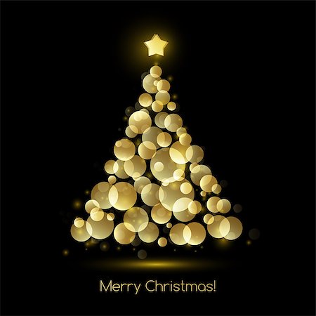 simsearch:400-08411358,k - Vector illustration gold Christmas tree.  Holiday background Foto de stock - Super Valor sin royalties y Suscripción, Código: 400-09066185