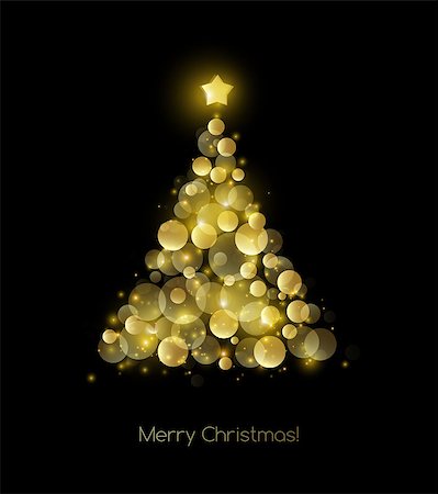simsearch:400-08411358,k - Vector illustration gold Christmas tree.  Holiday background Foto de stock - Super Valor sin royalties y Suscripción, Código: 400-09066186