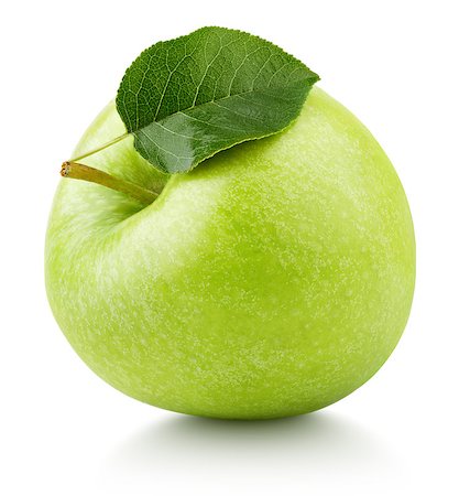 simsearch:400-09066237,k - One ripe green apple fruit with green leaf isolated on white background. Granny smith apple with clipping path Photographie de stock - Aubaine LD & Abonnement, Code: 400-09066240