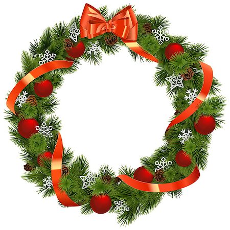 simsearch:400-09065552,k - Vector Christmas Wreath with Red Decorations isolated on white background Photographie de stock - Aubaine LD & Abonnement, Code: 400-09066278