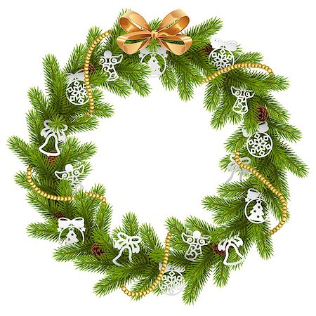 simsearch:400-09065552,k - Vector Fir Wreath with Paper Decorations isolated on white background Photographie de stock - Aubaine LD & Abonnement, Code: 400-09066298