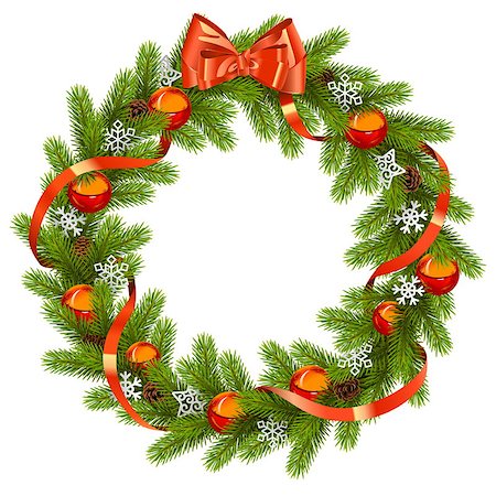simsearch:400-09065552,k - Vector Fir Wreath with Red Decorations isolated on white background Photographie de stock - Aubaine LD & Abonnement, Code: 400-09066300