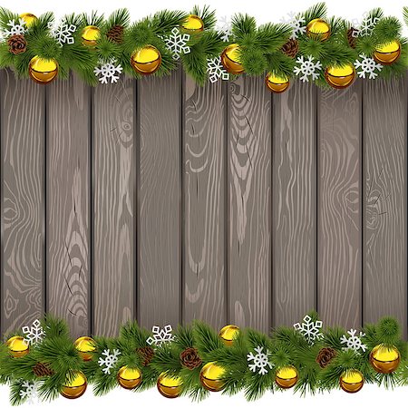 simsearch:400-09065552,k - Vector Seamless Christmas Old Board with Golden Balls isolated on white background Photographie de stock - Aubaine LD & Abonnement, Code: 400-09066374