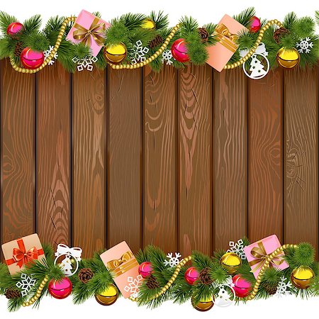 simsearch:400-09065552,k - Vector Seamless Christmas Border with Gifts on Wooden Board isolated on white background Photographie de stock - Aubaine LD & Abonnement, Code: 400-09066378