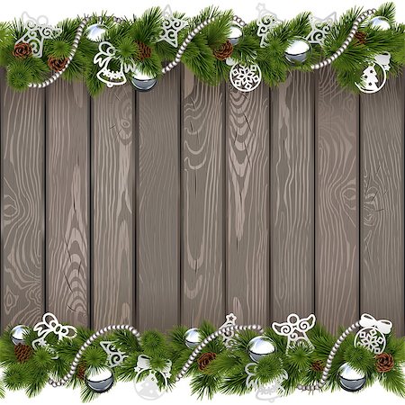simsearch:400-09065552,k - Vector Seamless Christmas Old Board with Silver Decorations isolated on white background Photographie de stock - Aubaine LD & Abonnement, Code: 400-09066371