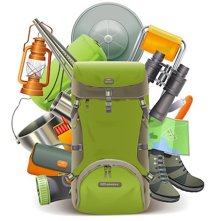 simsearch:400-06700048,k - Vector Camping Concept with Haversack isolated on white background Stock Photo - Budget Royalty-Free & Subscription, Code: 400-09066424