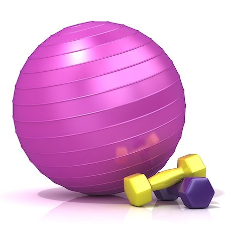 simsearch:400-07103428,k - Violet fitness ball and weights, isolated on white Photographie de stock - Aubaine LD & Abonnement, Code: 400-09066721