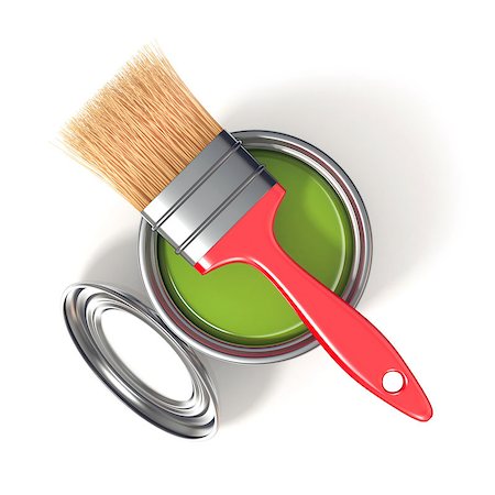 simsearch:400-08796801,k - Metal tin can with green paint and paintbrush. Top view. 3D render illustration isolated on white background Stockbilder - Microstock & Abonnement, Bildnummer: 400-09066743