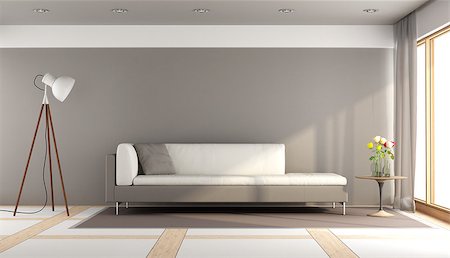 simsearch:400-07797413,k - Modern living room with white and brown sofa,floor lamp and window - 3d rendering Foto de stock - Royalty-Free Super Valor e Assinatura, Número: 400-09066758