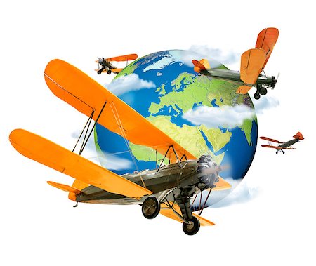 simsearch:400-06384228,k - Biplanes flying around the planet Earth, travel and transport concept Photographie de stock - Aubaine LD & Abonnement, Code: 400-09067180