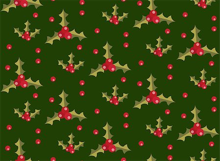 simsearch:400-08814672,k - Christmas seamless pattern with holly. Xmas endless background. Holiday repeating texture, wallpaper, fabric. Vector illustration Stock Photo - Budget Royalty-Free & Subscription, Code: 400-09067199