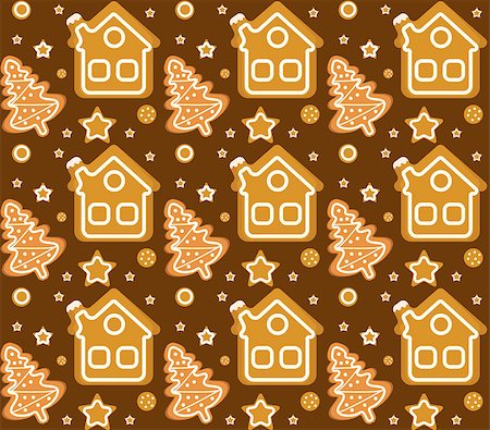 simsearch:400-08814672,k - Christmas seamless pattern with gingerbread house and cookie. Cookies endless texture. Winter Holidays, wallpaper, background. Vector illustration Stock Photo - Budget Royalty-Free & Subscription, Code: 400-09067200