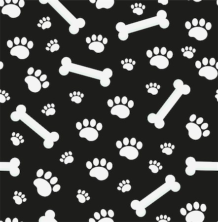 Dog bones seamless pattern. Bone and traces of puppy paws repetitive texture. Doggy endless background. Vector illustration Stock Photo - Budget Royalty-Free & Subscription, Code: 400-09067211
