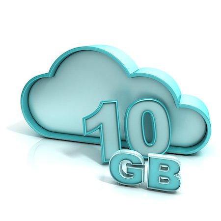 Cloud computing and database. 10 GB capacity. Concept of online storage. 3D render illustration isolated on white background Stock Photo - Budget Royalty-Free & Subscription, Code: 400-09067342