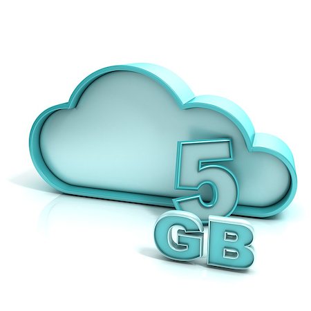 Cloud computing and database. 5 GB capacity. Concept of online storage. 3D render illustration isolated on white background Stock Photo - Budget Royalty-Free & Subscription, Code: 400-09067343