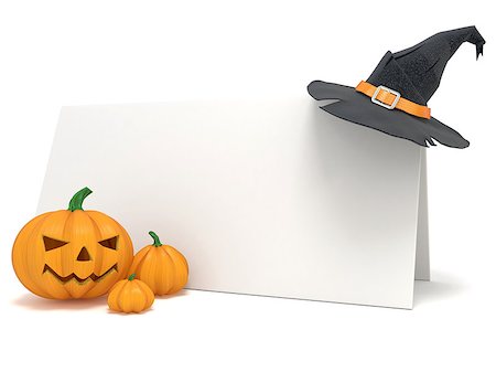 simsearch:400-05384268,k - Halloween blank card, with witch hat and Jack O Lantern pumpkins. 3D render illustration isolated on white background Photographie de stock - Aubaine LD & Abonnement, Code: 400-09067356