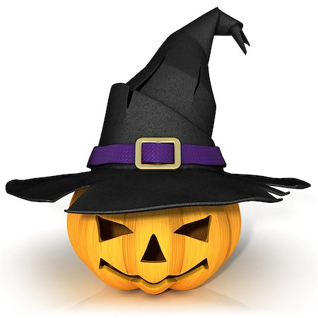 simsearch:400-04255649,k - Funny Jack O Lantern. Halloween pumpkin, wearing a witch's hat. Isolated on white background. Foto de stock - Royalty-Free Super Valor e Assinatura, Número: 400-09067359