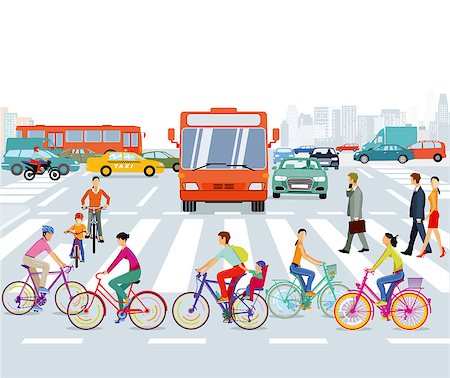 simsearch:400-08998747,k - City with cyclist and road traffic, illustration Stockbilder - Microstock & Abonnement, Bildnummer: 400-09067433