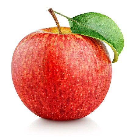 simsearch:400-09066237,k - Single ripe red apple fruit with green leaf isolated on white background with clipping path Photographie de stock - Aubaine LD & Abonnement, Code: 400-09067448