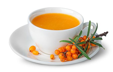 Juice from sea-buckthorn in a cup with berries isolated on white background Stock Photo - Budget Royalty-Free & Subscription, Code: 400-09067682