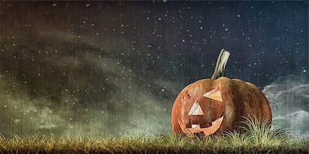 spooky field - 3d illustration of jack o lantern on green field Stock Photo - Budget Royalty-Free & Subscription, Code: 400-09067732