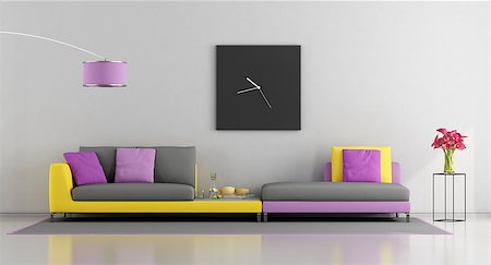 Modern living room with colorful sofa - 3d rendering Stock Photo - Budget Royalty-Free & Subscription, Code: 400-09067754