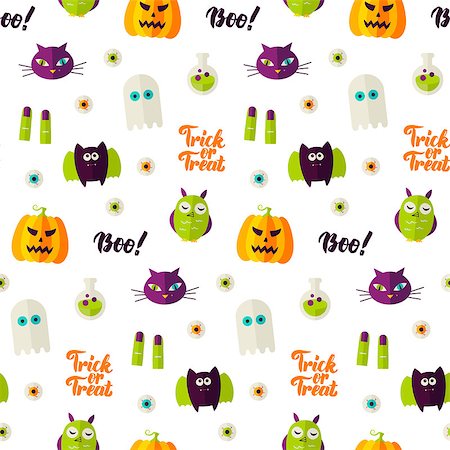 simsearch:400-09067759,k - Boo Halloween Seamless Pattern. Vector Illustration of Holiday Background. Trick or Treat. Foto de stock - Royalty-Free Super Valor e Assinatura, Número: 400-09067759