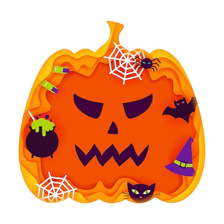 simsearch:400-09067759,k - Halloween Pumpkin Papercut Concept. Vector Illustration. Trick or Treat. Foto de stock - Royalty-Free Super Valor e Assinatura, Número: 400-09067769