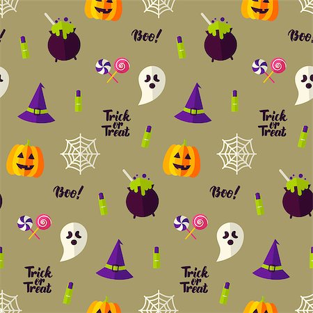 simsearch:400-09067759,k - Happy Halloween Holiday Seamless Background. Vector Illustration. Trick or Treat Pattern. Foto de stock - Royalty-Free Super Valor e Assinatura, Número: 400-09067779