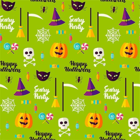 simsearch:400-09067759,k - Halloween Party Seamless Pattern. Vector Illustration of Holiday Background. Trick or Treat. Foto de stock - Royalty-Free Super Valor e Assinatura, Número: 400-09067772