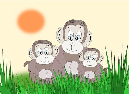 simsearch:400-08114943,k - Three monkeys sitting together in the grass. Stock Photo - Budget Royalty-Free & Subscription, Code: 400-09067827