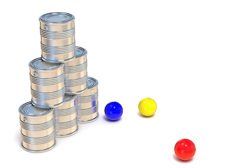 simsearch:400-04003790,k - Tin cans and three balls. Side view. 3D illustration isolated on white background Stockbilder - Microstock & Abonnement, Bildnummer: 400-09067919