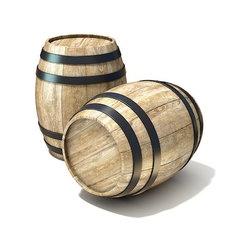 Wooden wine barrels. 3D render illustration isolated over white background Stock Photo - Budget Royalty-Free & Subscription, Code: 400-09067938