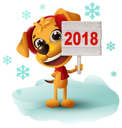 simsearch:400-09065162,k - Yellow dog symbol of year 2018 holds sign. Isolated on white vector cartoon illustration Stock Photo - Budget Royalty-Free & Subscription, Code: 400-09067987