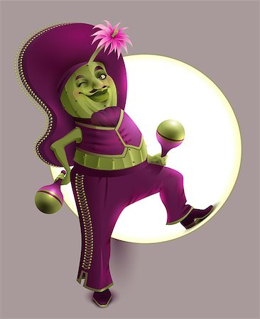 rassel - Green cactus male in Mexican national clothes holds maracas. Vector cartoon illustration Stockbilder - Microstock & Abonnement, Bildnummer: 400-09067988