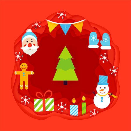 paper cut illustration - Christmas Papercut Concept. Vector Illustration. Happy New Year Holiday. Stock Photo - Budget Royalty-Free & Subscription, Code: 400-09068134