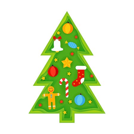 paper cut illustration - Christmas Tree Papercut. Vector Illustration. Happy New Year Holiday. Stock Photo - Budget Royalty-Free & Subscription, Code: 400-09068135