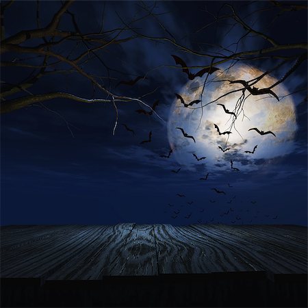 simsearch:400-09068018,k - 3D render of a wood table against a Halloween night landscape Stock Photo - Budget Royalty-Free & Subscription, Code: 400-09068280