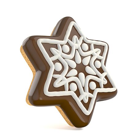 simsearch:400-05746007,k - Chocolate Christmas gingerbread snowflake decorated with white lines. 3D render illustration isolated on white background Stockbilder - Microstock & Abonnement, Bildnummer: 400-09068466