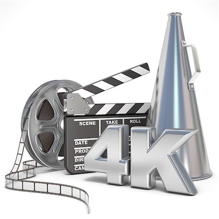 djmilic (artist) - Video, movie, cinema production concept. Reels, clapperboard, megaphone and 4K. 3D render illustration isolated on white background Stock Photo - Budget Royalty-Free & Subscription, Code: 400-09068462