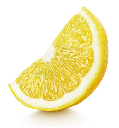 simsearch:400-08900179,k - Ripe wedge of yellow lemon citrus fruit stand isolated on white background with clipping path Photographie de stock - Aubaine LD & Abonnement, Code: 400-09068601