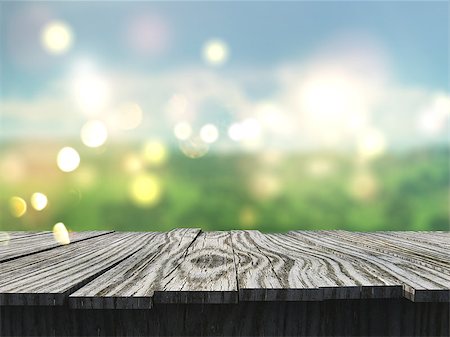 simsearch:400-09068018,k - 3D render of a wooden table looking out to a defocussed landscape Stock Photo - Budget Royalty-Free & Subscription, Code: 400-09068680
