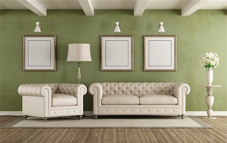 simsearch:400-08797073,k - Green and white classic living room with elegant sofa and armchair - 3d rendering Photographie de stock - Aubaine LD & Abonnement, Code: 400-09068844